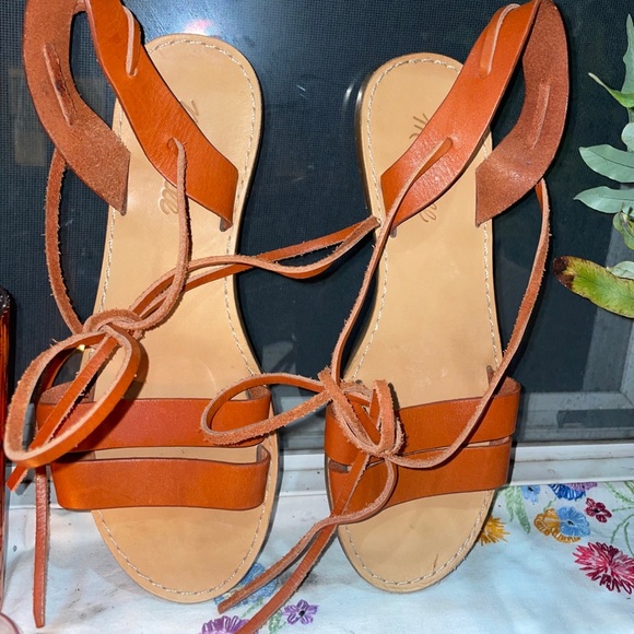 Madewell The Boardwalk Ankle-Tie Sandal Chestnut Brown Leather G4998 Ladies 7.5 - Picture 1 of 9